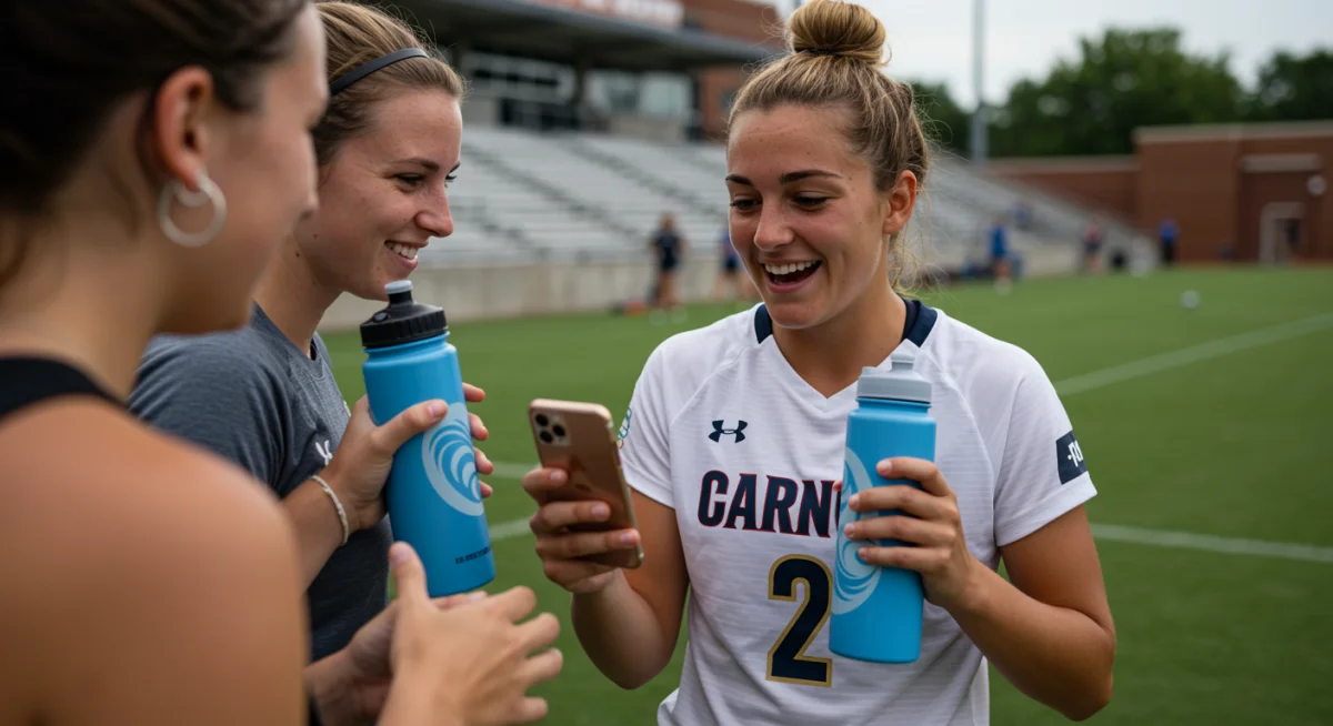 Female college soccer player promoting product on social media
