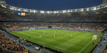 Dynamic 4-3-3 formation on field during FIFA Club World Cup match