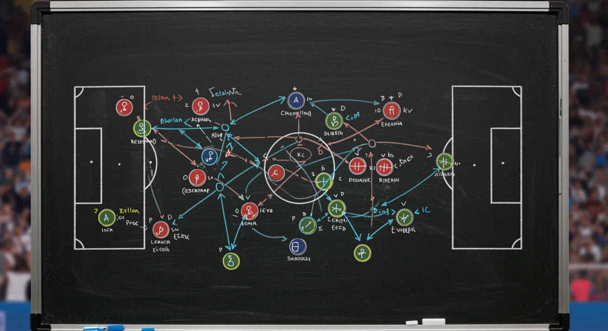 Tactical chalkboard showing football formations for a Champions League match