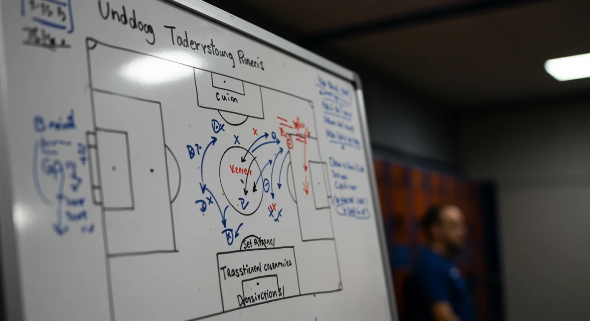 Tactical whiteboard with football formations and strategy