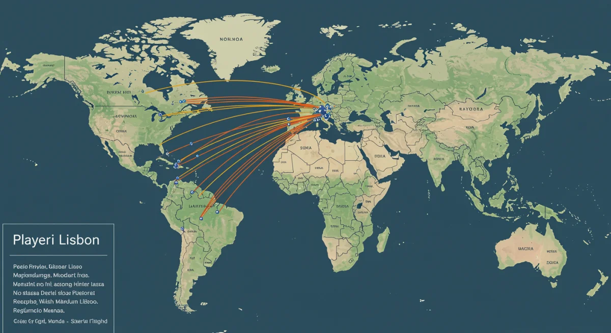 Global map illustrating international football transfer routes from Portugal to top European leagues.
