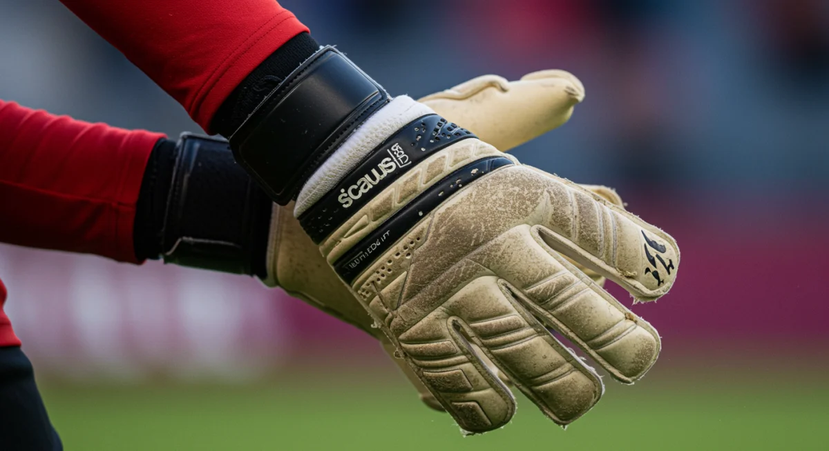 Close-up of a NWSL goalkeeper's well-worn gloves, symbolizing resilience and commitment.