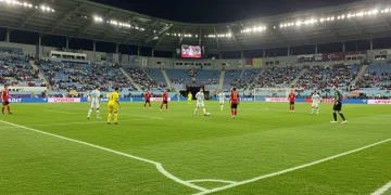 International friendly match with tactical overlay highlighting key movements