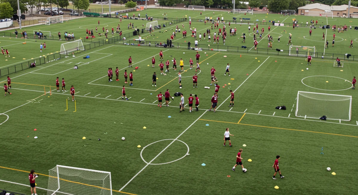 Large scale college soccer exposure event with multiple games and coaches