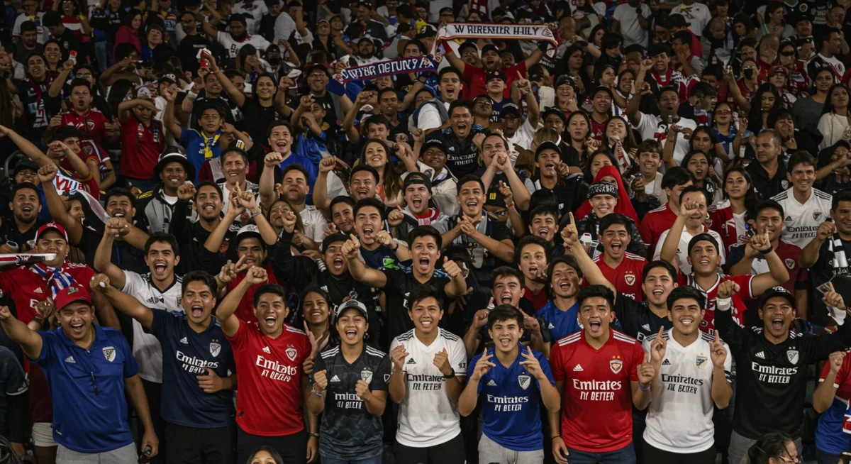 MLS fans cheering enthusiastically in a stadium, representing the excitement surrounding potential star player returns.
