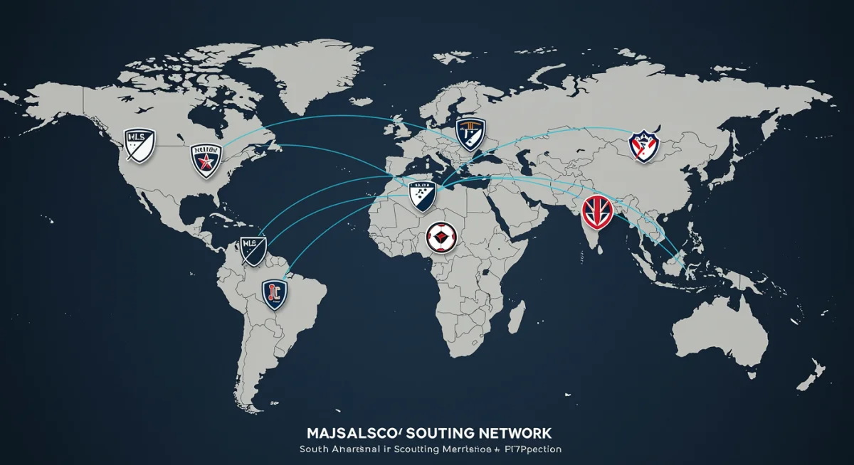 Global map highlighting MLS scouting networks and international player recruitment zones for 2025.