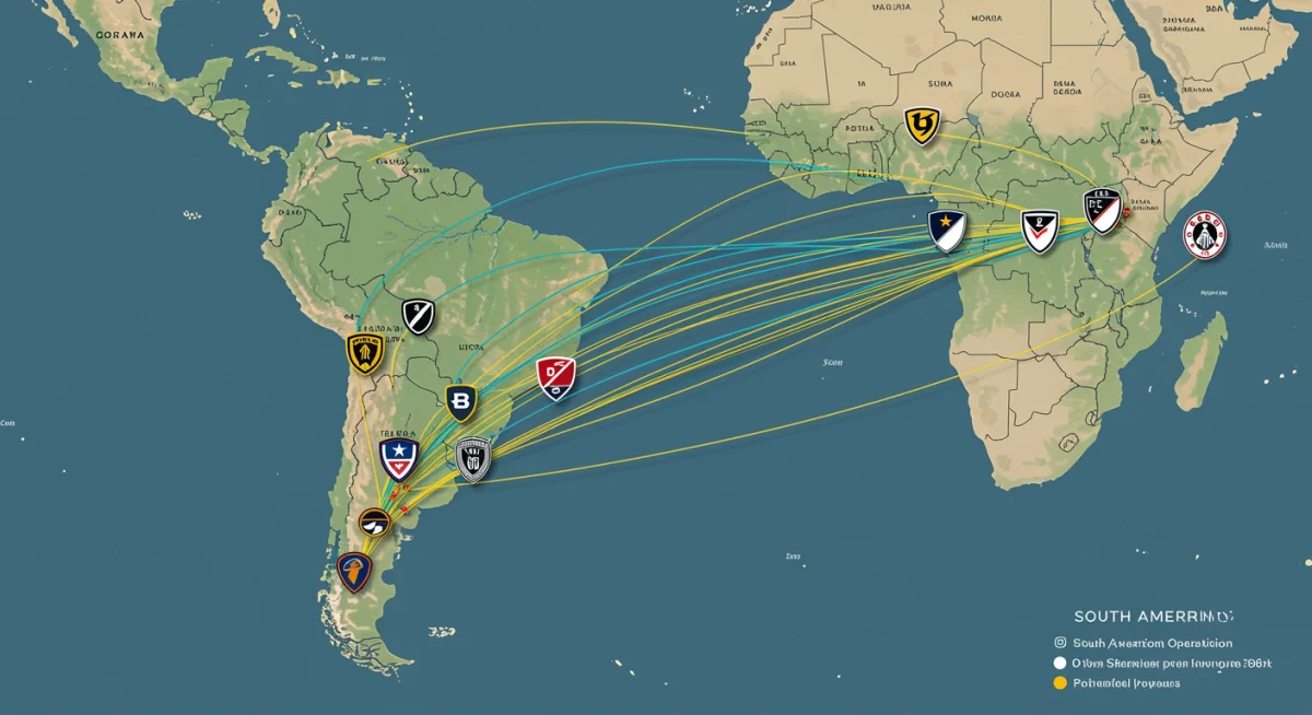 Map showing MLS teams scouting regions in South America for transfers.