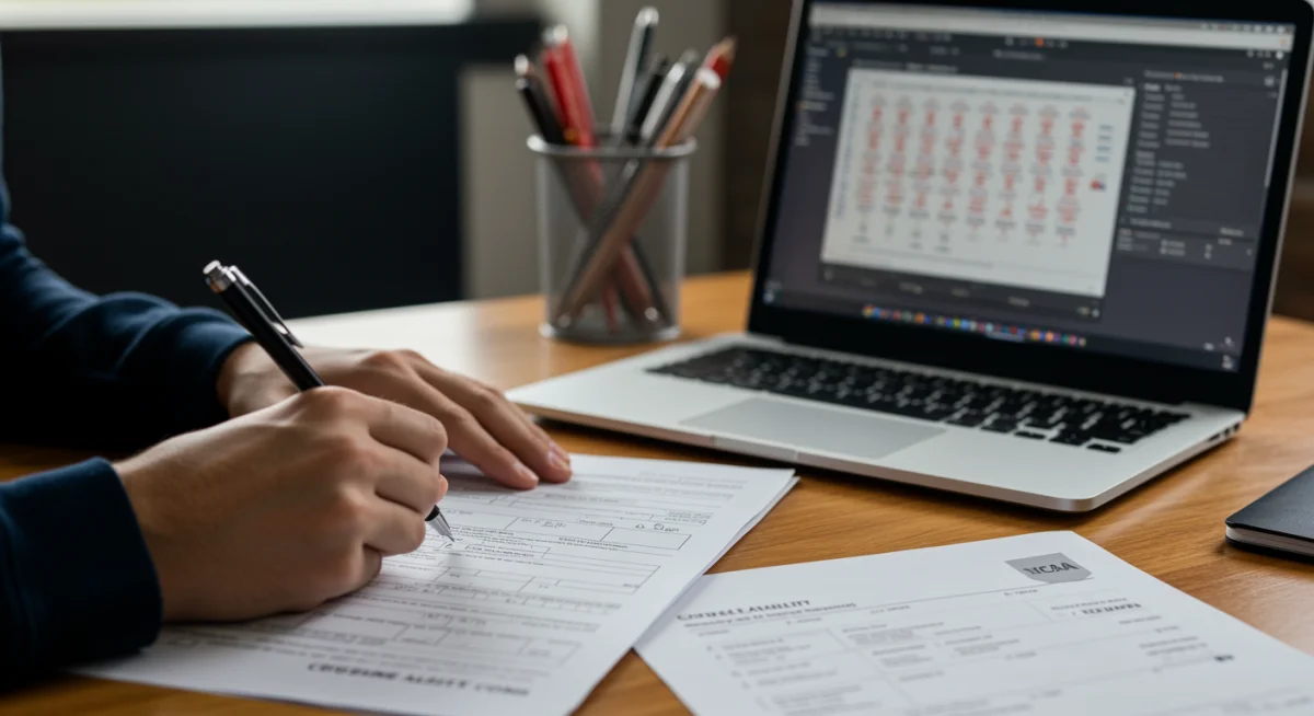 Student athlete completing NCAA eligibility paperwork for college soccer