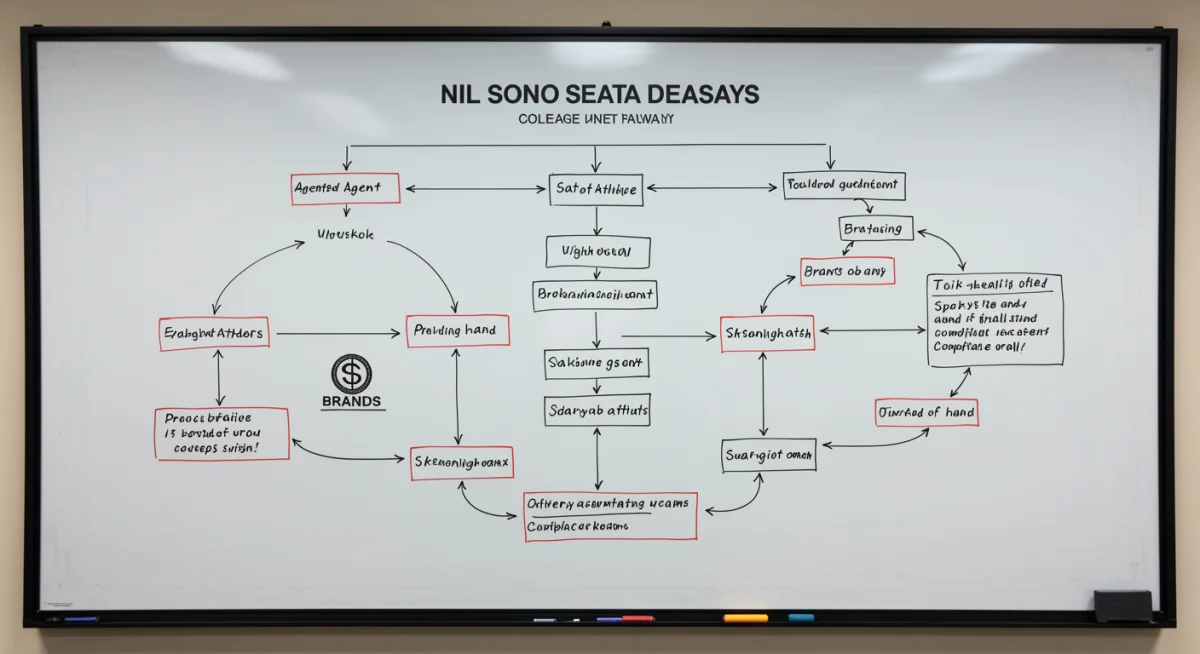 Diagram showing complex NIL deal pathways and stakeholders