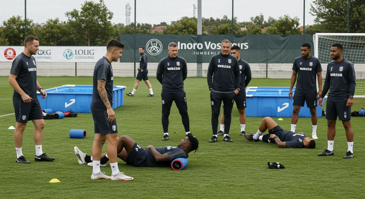 Premier League players engaged in a recovery session, focusing on injury prevention and physical conditioning.