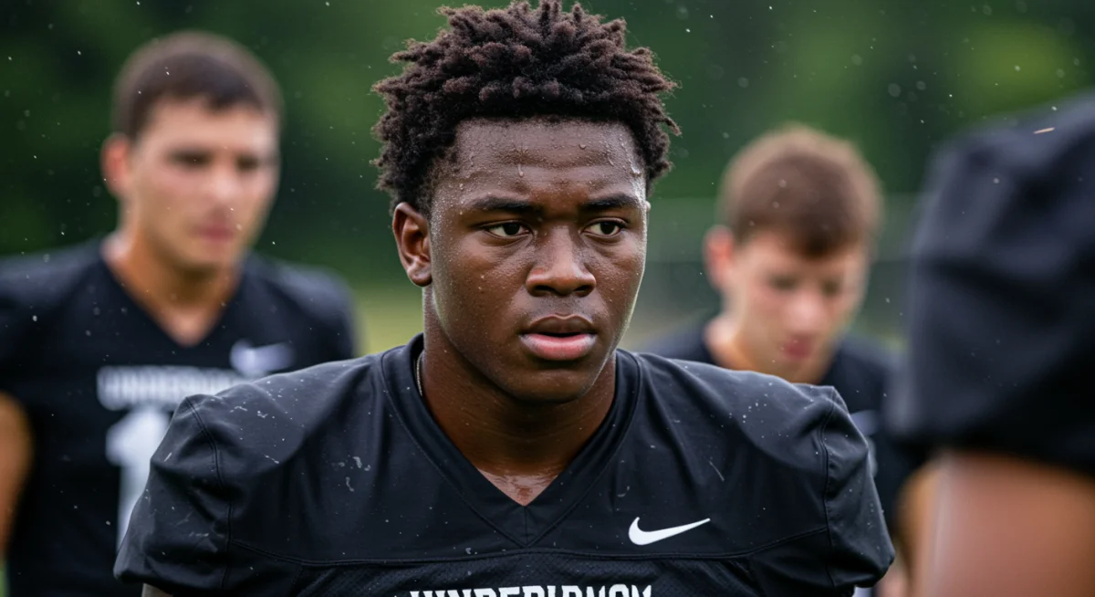 Young, focused player from an underdog team during an intense training session.