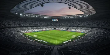 Modern Serie A stadium rendering with advanced fan amenities