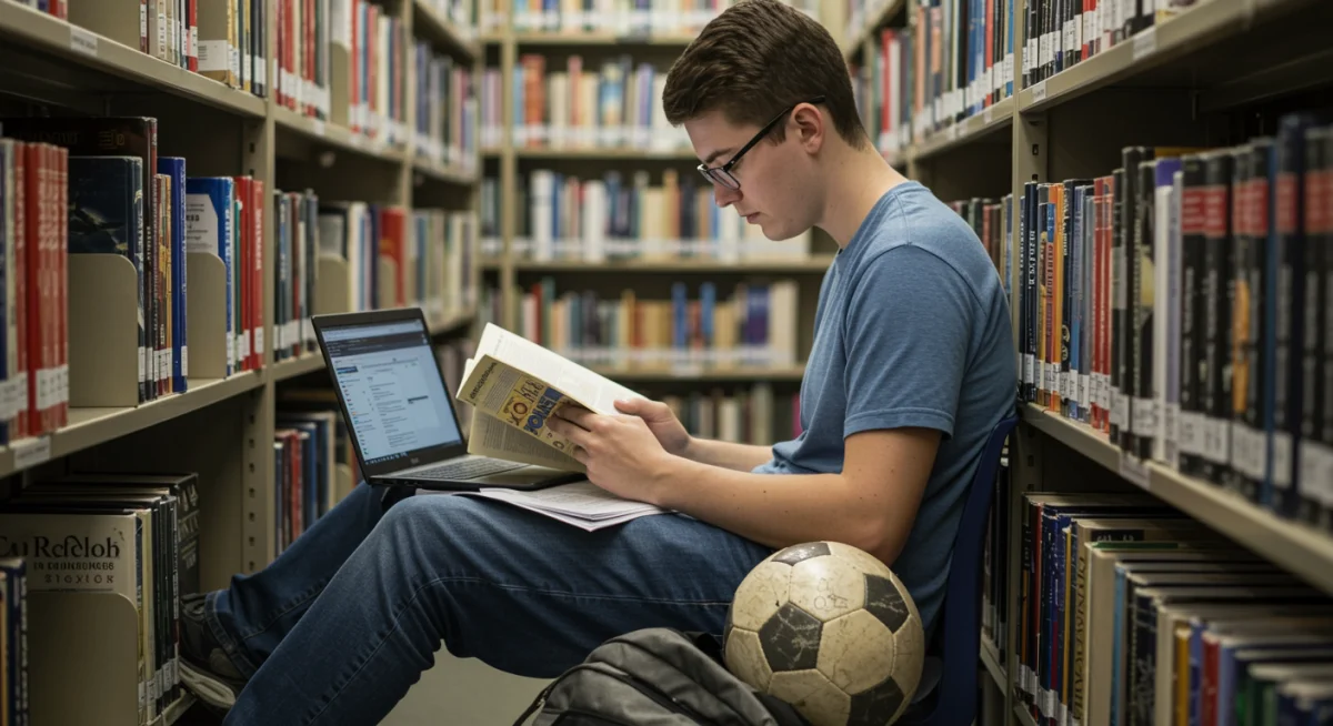 Student focused on academic studies for college soccer recruitment.
