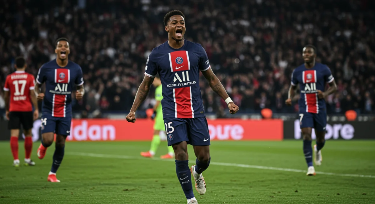 Talented young player celebrating a goal in Ligue 1.