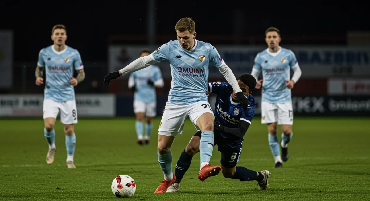 Dribbleur esquivant un défenseur avec une agilité impressionnante en Ligue 1.