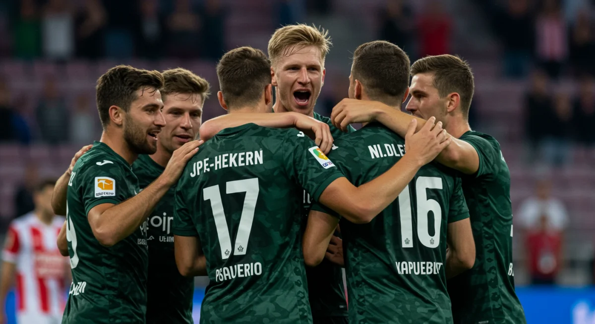 Une équipe de football célébrant un but, montrant la cohésion et la détermination nécessaires pour gagner des titres.