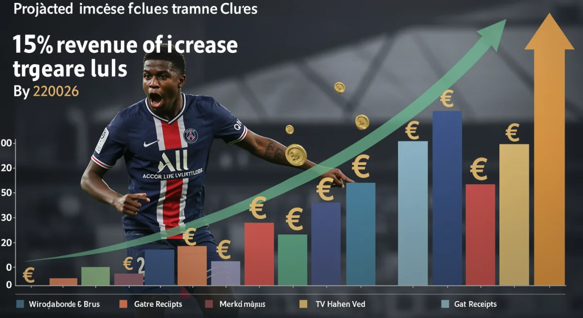 Graphique montrant l'augmentation prévue des revenus de la Ligue 1 de 15% d'ici 2026 grâce aux transferts de joueurs.