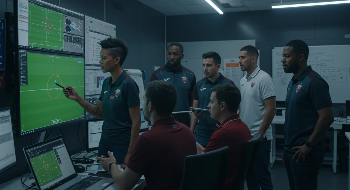 Équipe de recrutement analysant des statistiques de joueurs pour le mercato