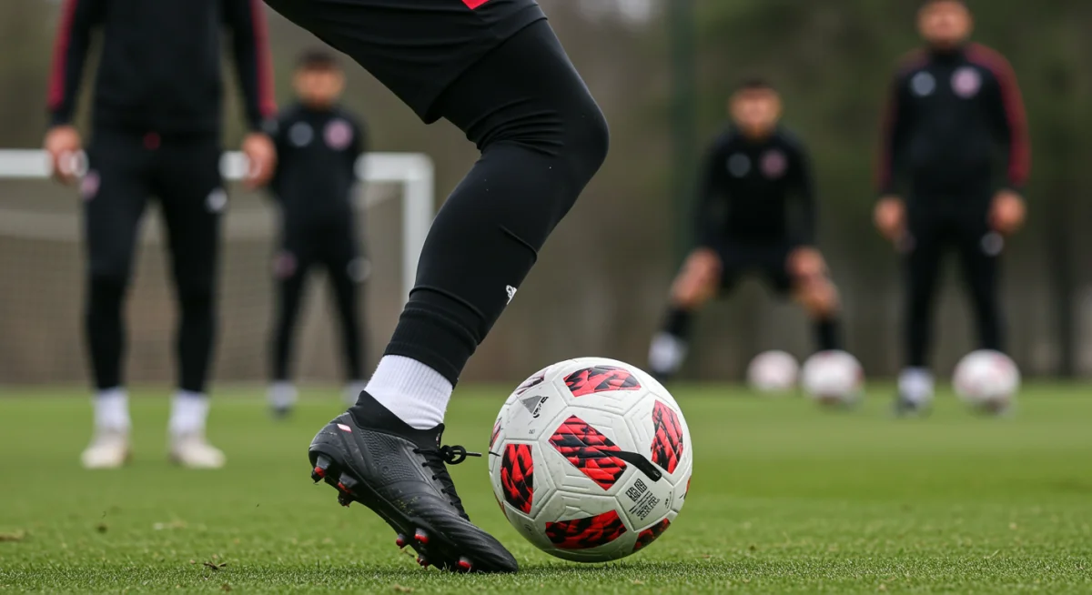 Jeune joueur de football contrôlant le ballon avec technique lors d'un entraînement