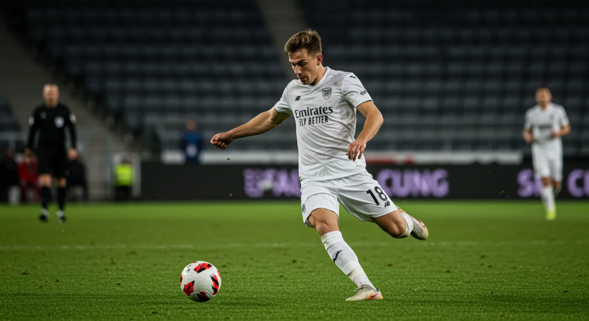 Joueur de football en pleine action, symbolisant la haute performance et la convoitise sur le marché des transferts
