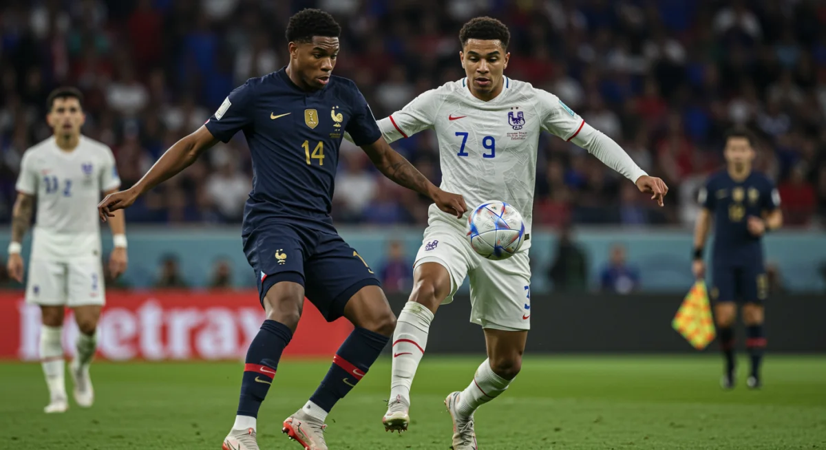 Un jeune milieu de terrain français démontre sa maîtrise du ballon et sa vision de jeu lors d'un match clé.