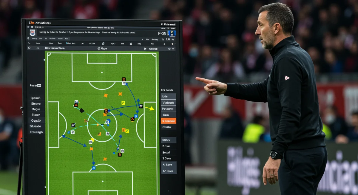 Tableau d'analyse tactique détaillé, positions des joueurs et flèches de mouvement, moment clé Ligue 1 2026.