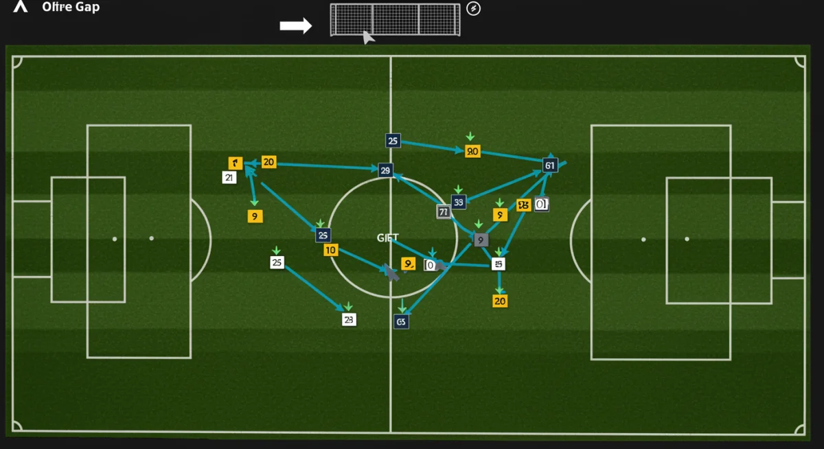 Tableau tactique détaillé illustrant les mouvements des joueurs et la stratégie offensive aboutissant à un but.