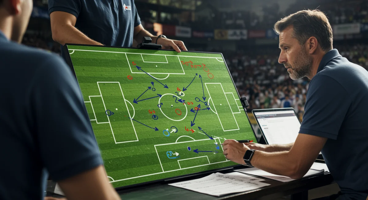 Tableau tactique avec schémas défensifs et mouvements des joueurs