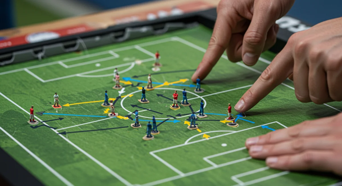 Tableau tactique détaillé illustrant une nouvelle stratégie offensive de football de 2026, avec des schémas de mouvements de joueurs et des flèches.